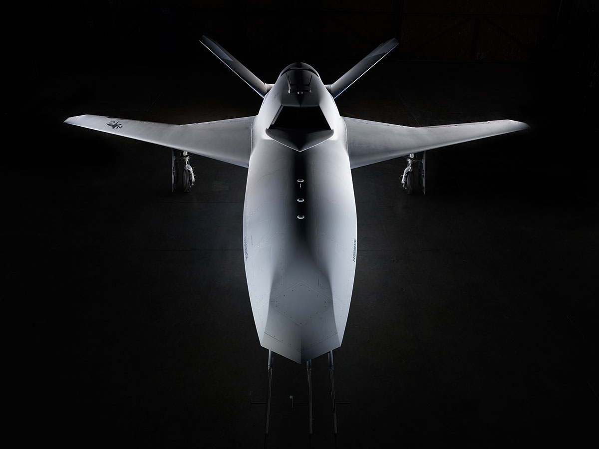 Project Talon autonomous aircraft in hangar