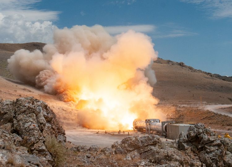 The five-segment solid rocket booster for NASA’s SLS rocket tested for early learning in support of next-generation systems at Northrop Grumman’s Promontory, Utah, test area. Northrop Grumman and NASA Successfully Test Space Launch System Booster